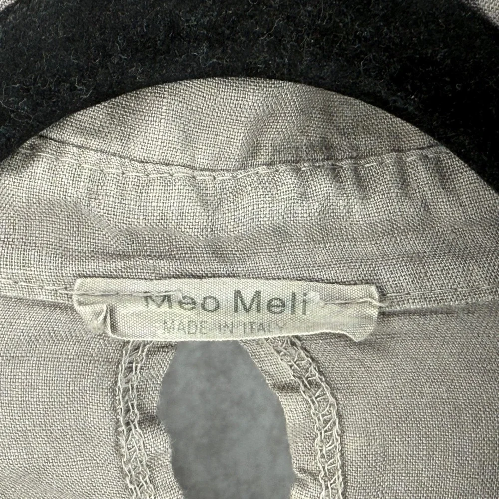 Meo Meli Italy Linen Button Up Shirt Top Roll Tab Sleeve Gray Brown READ - Picture 3 of 6
